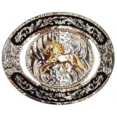 MODESTONE NICKEL SILVER TROPHY BELT BUCKLE GALLOPING HORSE 4'' X 3 1 / 4''