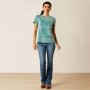 TSHIRT ARIAT FEMME GARDEN BOOTS COULEUR OCEAN BLUE 