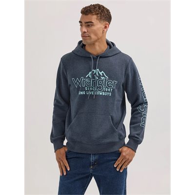 HOODIE WRANGLER HOMME COWBOY MOUNTAINS GRIS / TURQUOISE SMALL