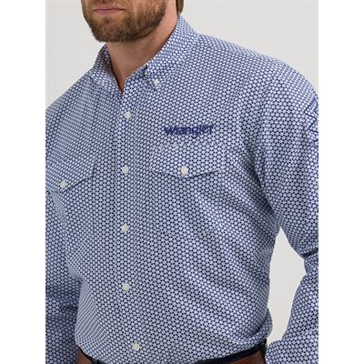 CHEMISE WRANGLER HOMME MOTIF HONEYCOMB BLEU LOGO NAVY SMALL