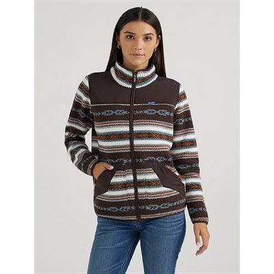 WRANGLER SHERPA ZIP UP JACKET WOMEN AZTEC BROWN SZ.L