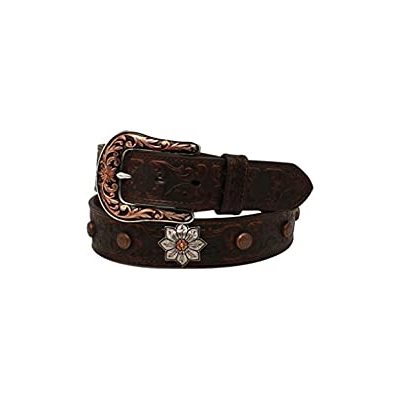 CEINTURE ARIAT FEMME BRUNE FLEUR BRODE / CONCHO GR:SMALL