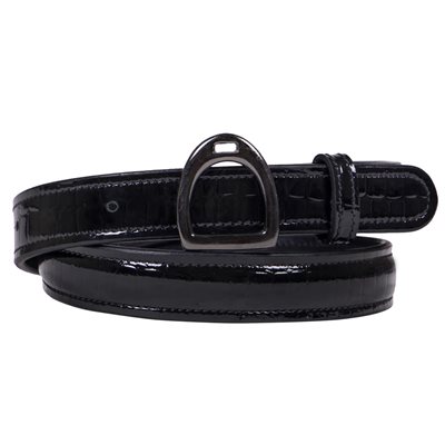 CEINTURE QHP EN CUIR BRILLANT DJUNE NOIR 85CM