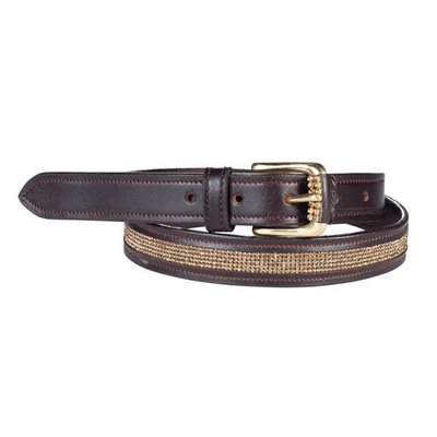 CEINTURE HORZE EN CUIR BRUN AVEC BRILLANTS OR GR. LARGE