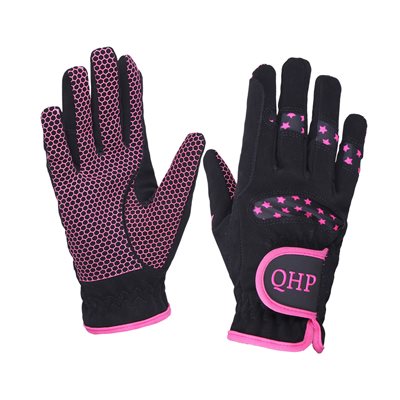 QHP GLOVE BLACK / PINK MED. KIDS MULTI STAR