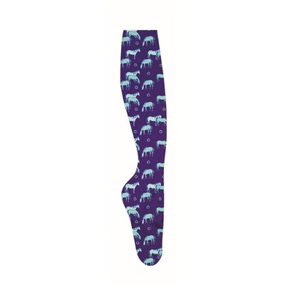 BAS ZOCKS MAUVE AVEC CHEVAUX TURQUOISE ENFANT