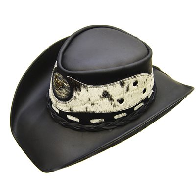 CHAPEAU COWBOY CUIR NOIR PEAU DE VACHE VA1599 S