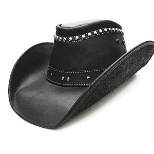 BLACK LEATHER COWBOY HAT WITH SILVER PATTERN