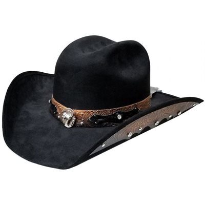 BLACK SUEDE COWBOY HAT WITH BROWN PATTERN 9799 LARGE