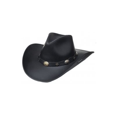 CHAPEAU COWBOY EN CUIR NOIR AVEC ORNEMENTS BRASS MEDIUM