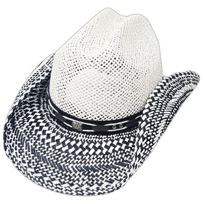 CHAPEAU COWBOY CREME ET NOIR AVEC ORNEMENTS LARGE