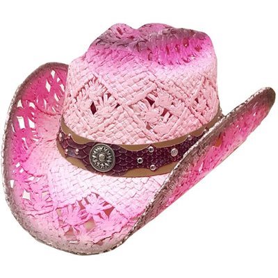 CHAPEAU COWBOY ROSE / MAUVE AVEC ORNEMENTS MAUVE / BRUN XLARGE