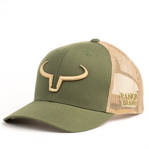 RANCH BRAND CAP GREEN MESH BEIGE LOGO GOLD