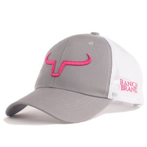 RANCH BRAND CAP PONYTAIL BRANDING GREY / WHITE MESH / PINK LOGO