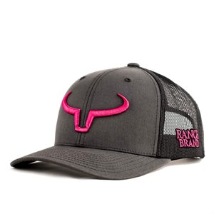 CASQUETTE RANCH BRAND GRIS FONCÉ MESH NOIR LOGO FRAMBOISE