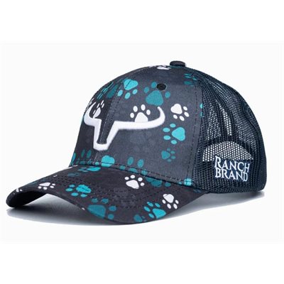 CASQUETTE RANCH BRAND PONYTAIL PAWS MESH MARINE LOGO BLANC