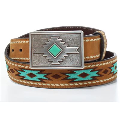 ARIAT BELT WOMEN BROWN / TURQUOISE AZTEC LARGE