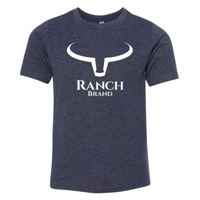 RANCH BRAND T-SHIRT BIG HORN KIDS NAVY WHITE LARGE