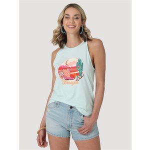 CAMISOLE WRANGLER FEMME RETRO BLEU OPALE / LOGO ORANGE 