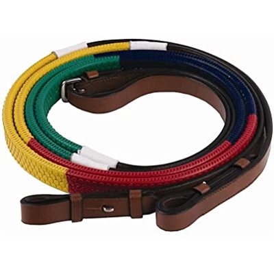 HDR ADVANTAGE TRAINING RUBBER REINS YELLOW / RED / NAVY / GREEN HORSE