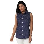 WRANGLER WOMEN'S BLUE SLEEVELESS SNAP SHIRT XSMALL