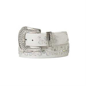 ANGEL RANCH WHITE LEATHER BELT BLING 