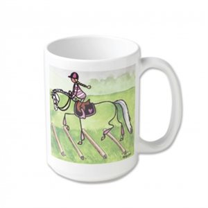 TASSE BLANCHE EN CERAMIQUE AVEC PONEY ET CAVALETTI