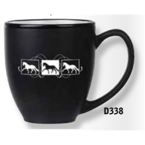 TASSE NOIRE AVEC CHEVAL DE DRESSAGE BLANC