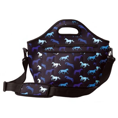 SAC A GROOMING EN NEOPRENE NOIR AVEC CHEVAUX BLEUS