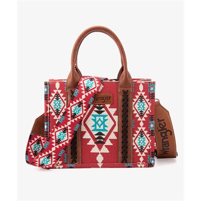 WRANGLER SOUTHWESTERN PRINT WIDE TOTE BURGUNDY