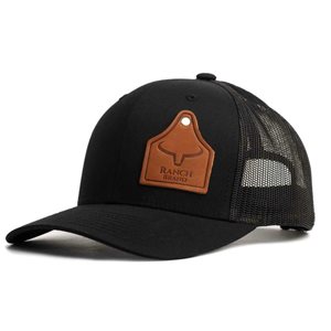 CASQUETTE RANCH BRAND COW TAG NOIR MESH NOIR PATCH CUIR