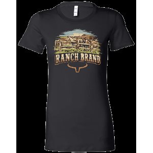 RANCH BRAND T-SHIRT WOMEN HORSE RANCH BLACK