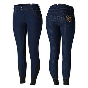 HORZE JESSI-LYN DENIM SILICONE FULL SEAT BREECHES BLUE 