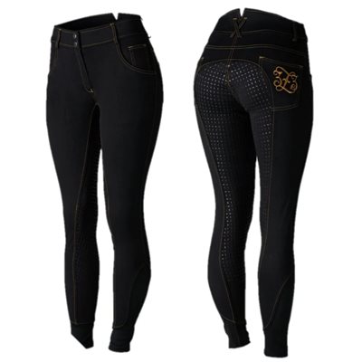 HORZE JESSI-LYN DENIM SILICONE FULL SEAT BREECHES BLACK 22