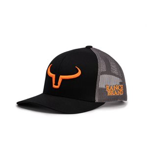 RANCH BRAND CAP BLACK MESH GRAPHITE LOGO ORANGE KIDS