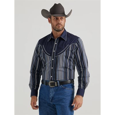 WRANGLER MEN SHIRT GRAY STRIP / NAVY MEDIUM