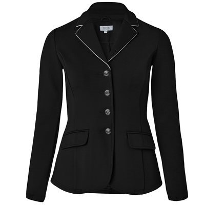 HORZE MARTINA SHOW COAT BLACK WITH WHITE PIPING SZ.8 (38, MEDIUM)