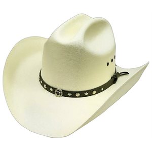 CHAPEAU DE COWBOY CREME ORNEMENT CUIR 