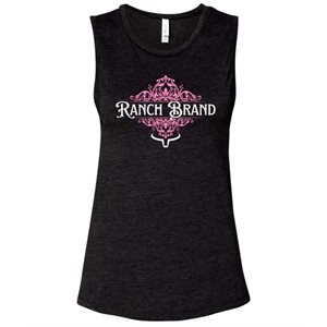 TANK TOP RANCH BRAND WOMEN MUSCLE TANK FLORAL BLACK / PINK 