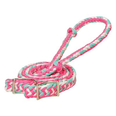 BRAIDED BARREL REIN PINK / MINT / WHITE / SILVER WEAVER