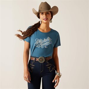 ARIAT TSHIRT RAINBOW SCRIPT STEEL BLUE