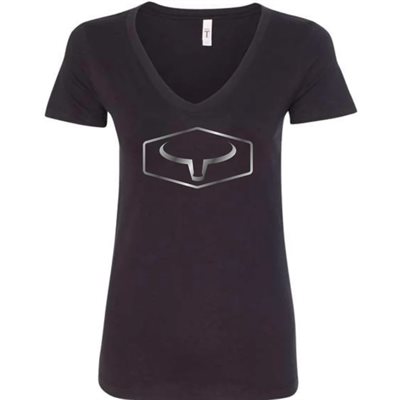 RANCH BRAND T-SHIRT WOMEN TAG BLACK SHINY SILVER LARGE