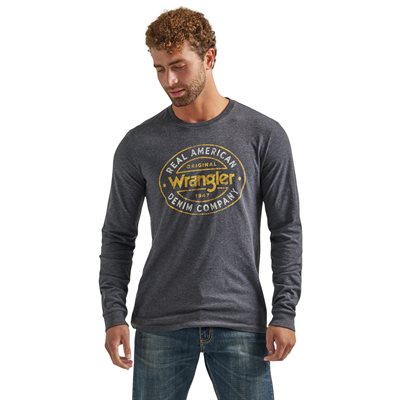 WRANGLER T-SHIRT LS MEN GREY REAL AMERICAN SMALL