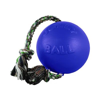 BALLON JOLLY BALL AVEC CORDE POUR CHIEN BLEU 6''