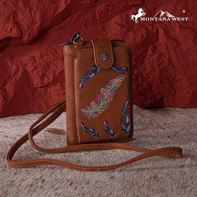 MONTANA WEST CELL / WALLET FEATHER COLLECTION LIGHT BROWN