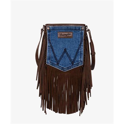 WRANGLER LEATHER FRINGE JEAN DENIN POCKET CROSSBODY COFFEE