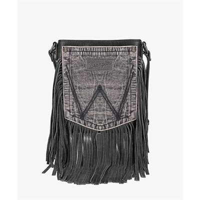 WRANGLER LEATHER FRINGE JEAN DENIN POCKET CROSSBODY DARK GREY