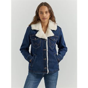 WRANGLER JEANS JACKET WOMAN SHERPA LINED DARK BLUE 