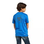 BOYS ARIAT CHARGER SHIELD SS TEE CERULEAN BLUE LARGE