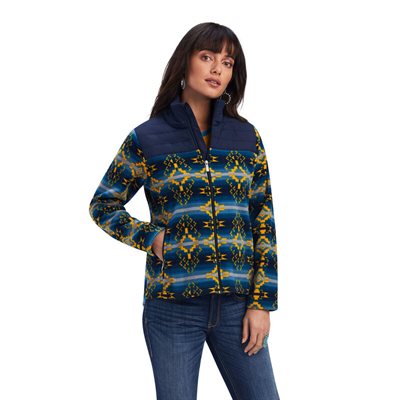 ARIAT WOMEN'S PRESCOTT FLEECE JACKET NAVY SONORAN PRINT MEDIUM